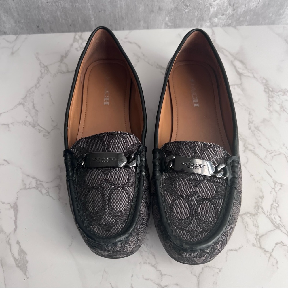 Coach Designer Olive Leather Black/Gray Slip-On Loafers
